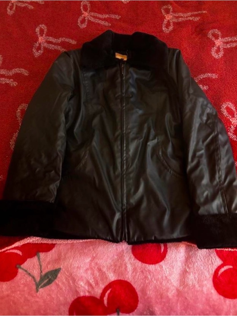 Ciera + Co - Vintage Black Faux Leather Fur Trim Jacket
